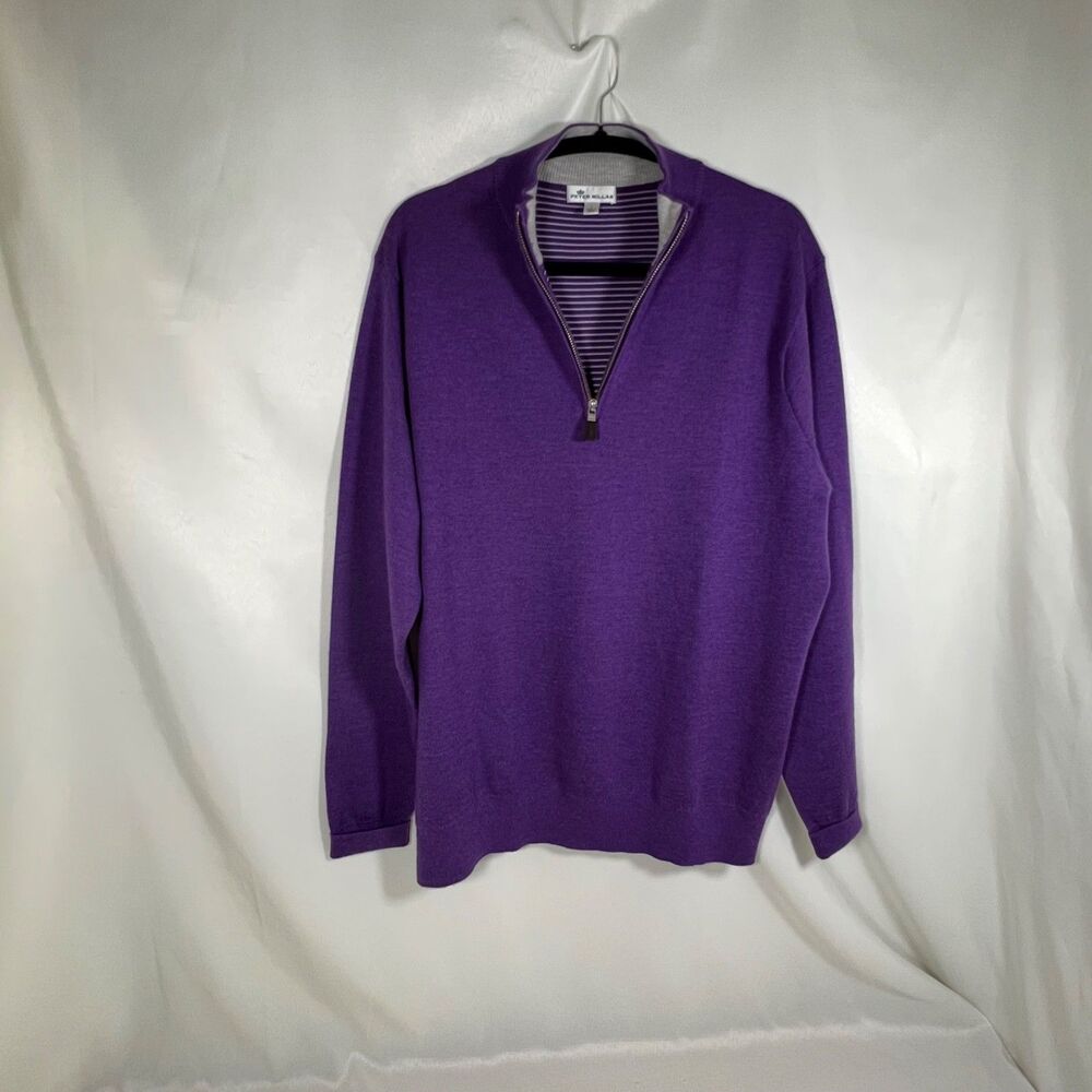 Peter Millar Men's Cashmere Blend 1/4 Zip Pullover Sweater - Purple - Size L
